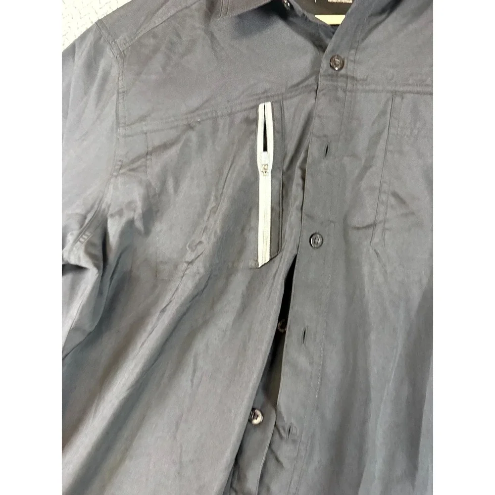 Antigua Camp Shirt Mens L Black Tactical Button Front Long Sleeve Chest Pockets